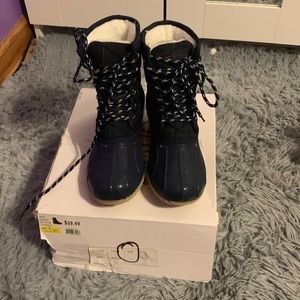 Navy plaid winter boots